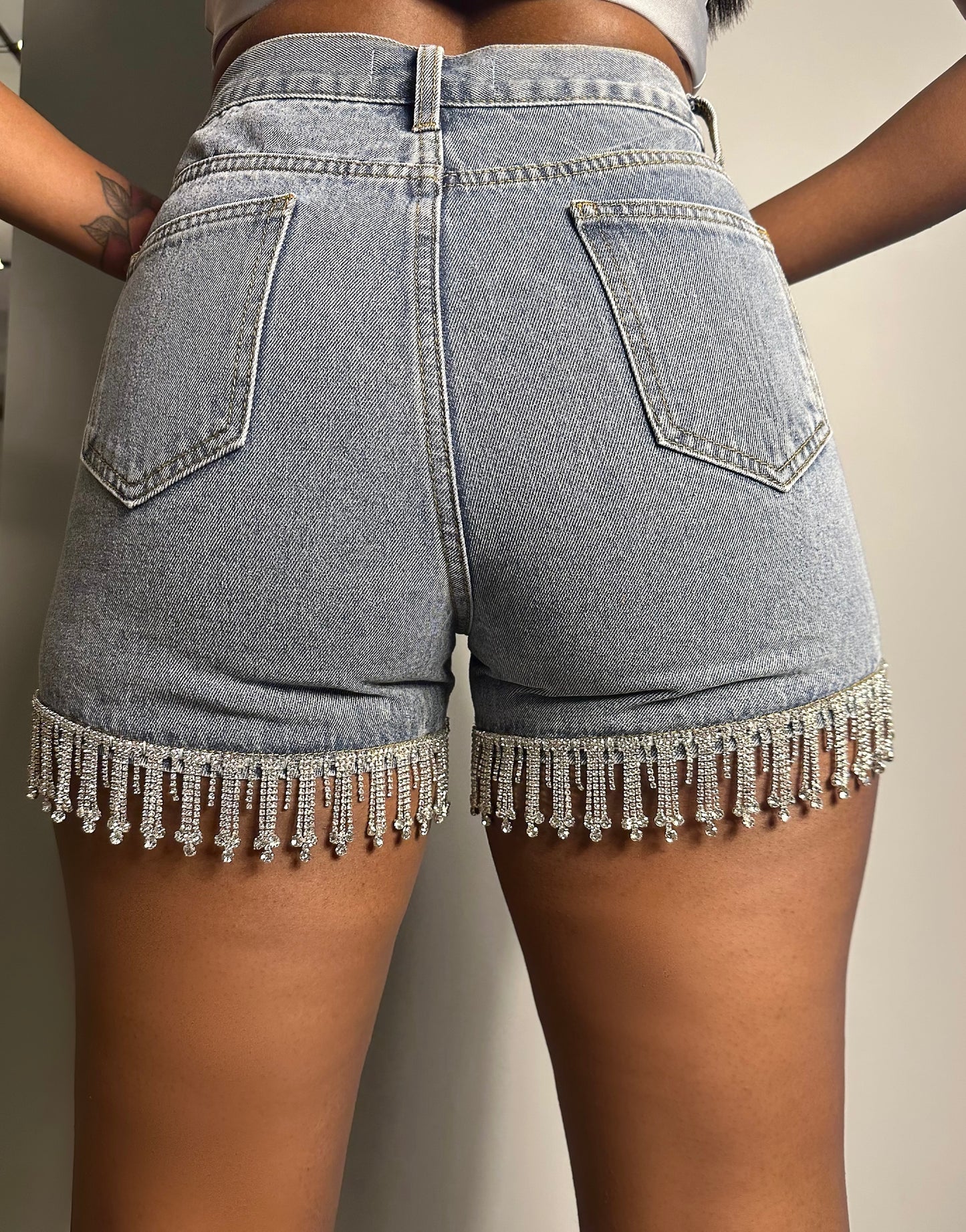 Rhinestone fringe shorts