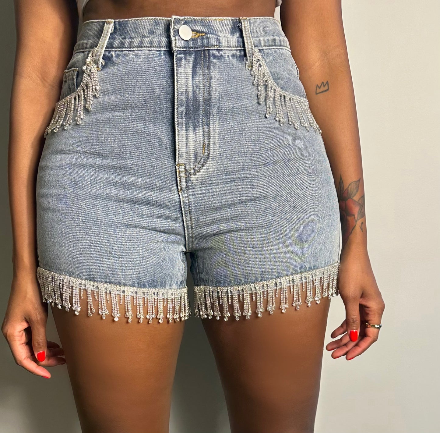 Rhinestone fringe shorts